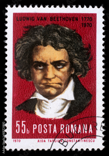 Stamp printed by Romania, show Ludwig van Beethoven, Composer, circa 1970.