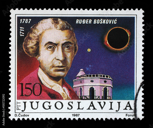 Stamp from Yugoslavia shows 200th Anniversary of the Birth of Ruder Josip Boskovic, Ragusan, astronomer, philosopher, poet, theologian, Jesuit priest, 1987. photo