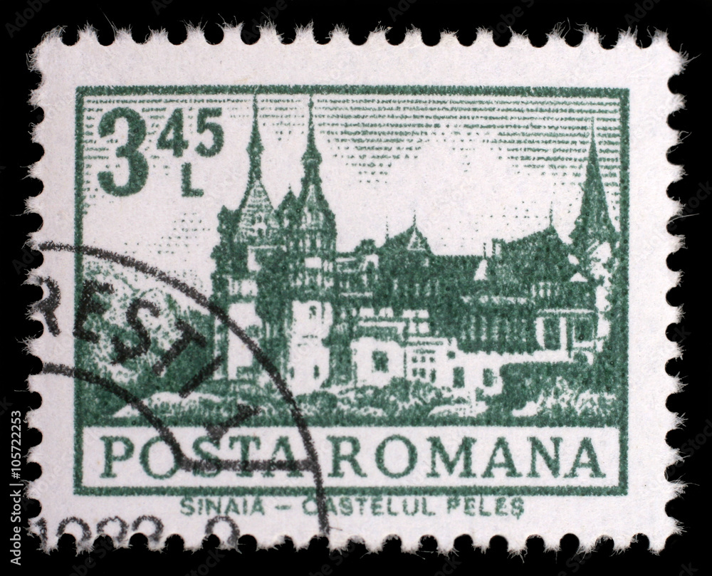 Stamp printed in Romania shows Peles Castle, Sinaia, circa 1972.
