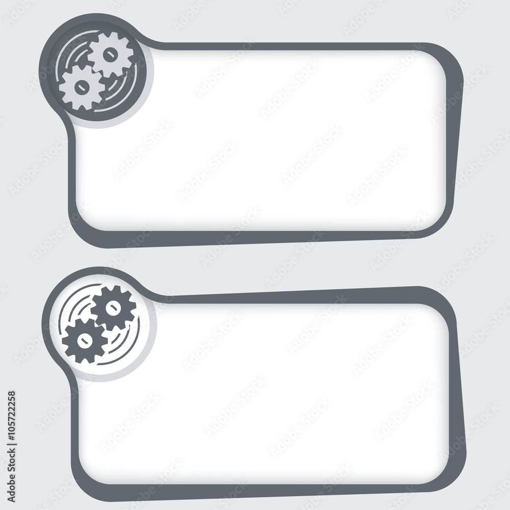 Set of two vector text frames and globe icon and cogwheels Set of two vector text frames and globe icon and cogwheels