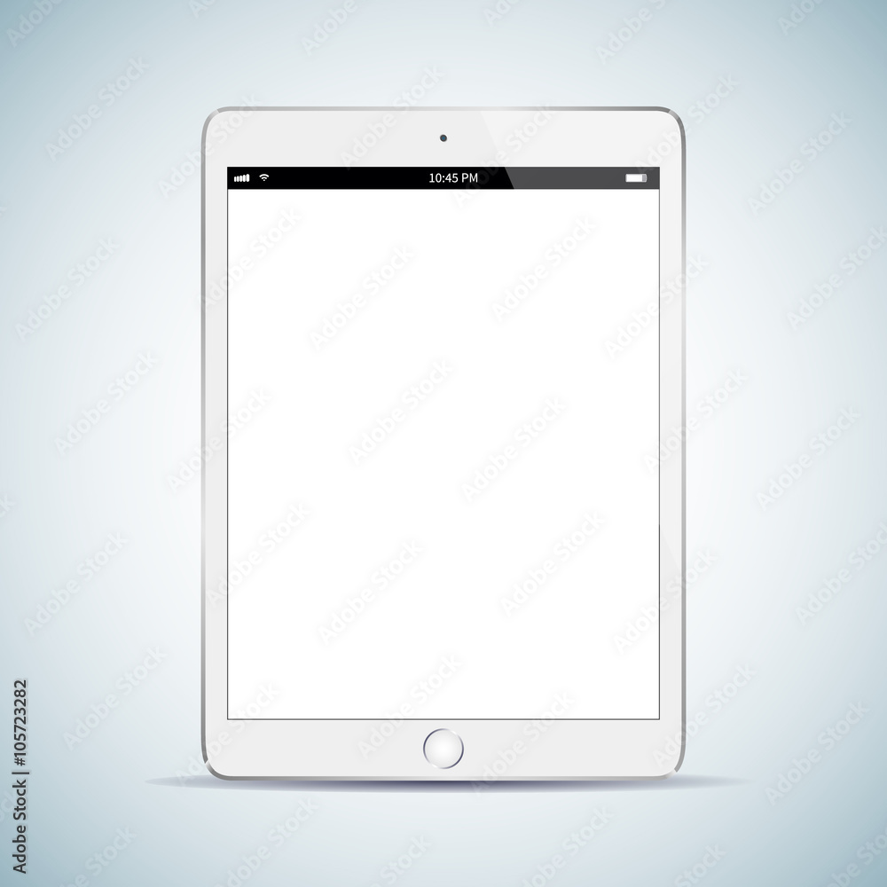 Realistic computer tablet. White glossy tablet PC. Perfect for application demo. Tablet PC mock up. Vector illustration. Realistic computer tablet. White glossy tablet PC. Perfect for application demo. Tablet PC mock up. Vector illustration.