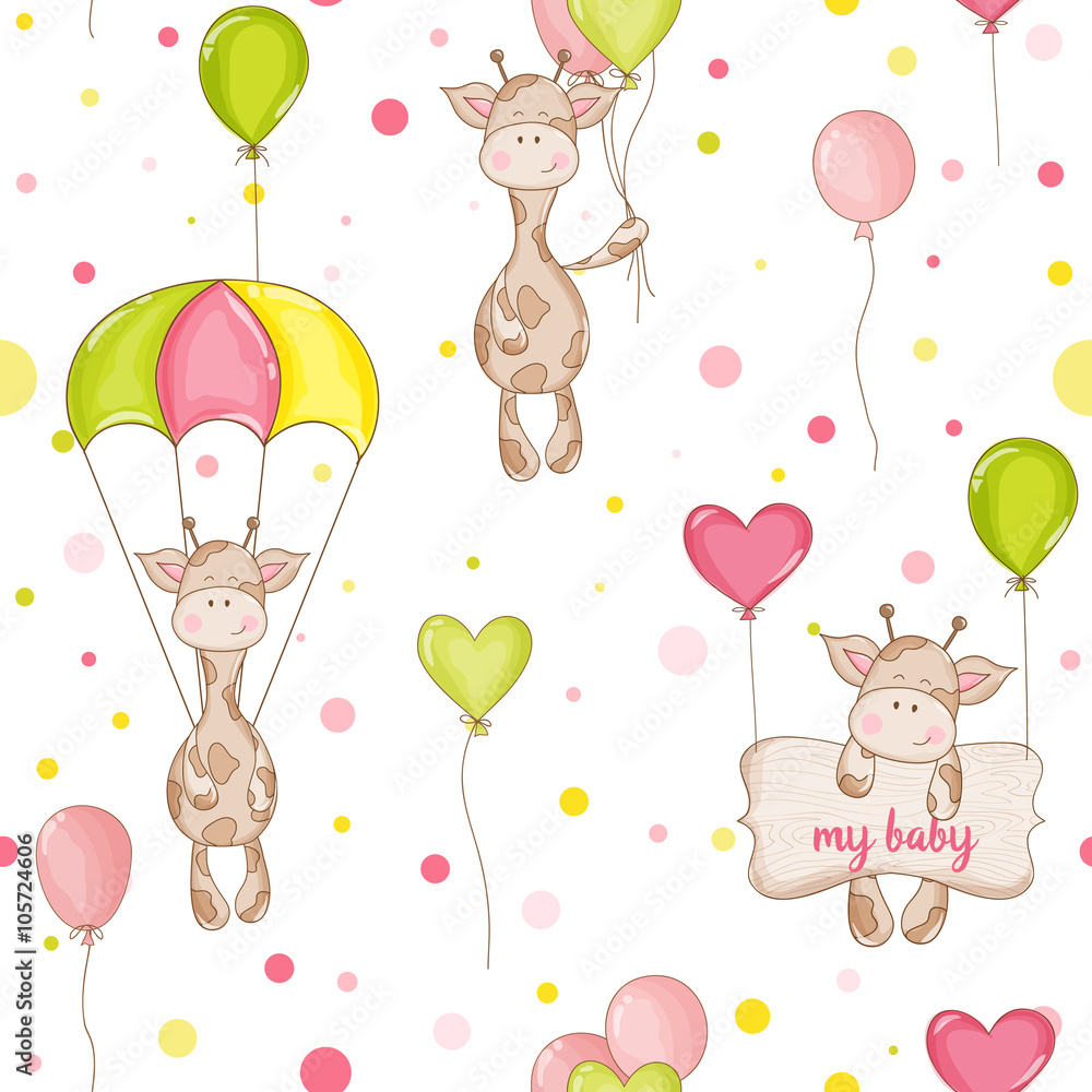 Baby Giraffe Background. Seamless Pattern. Vector Background Stock