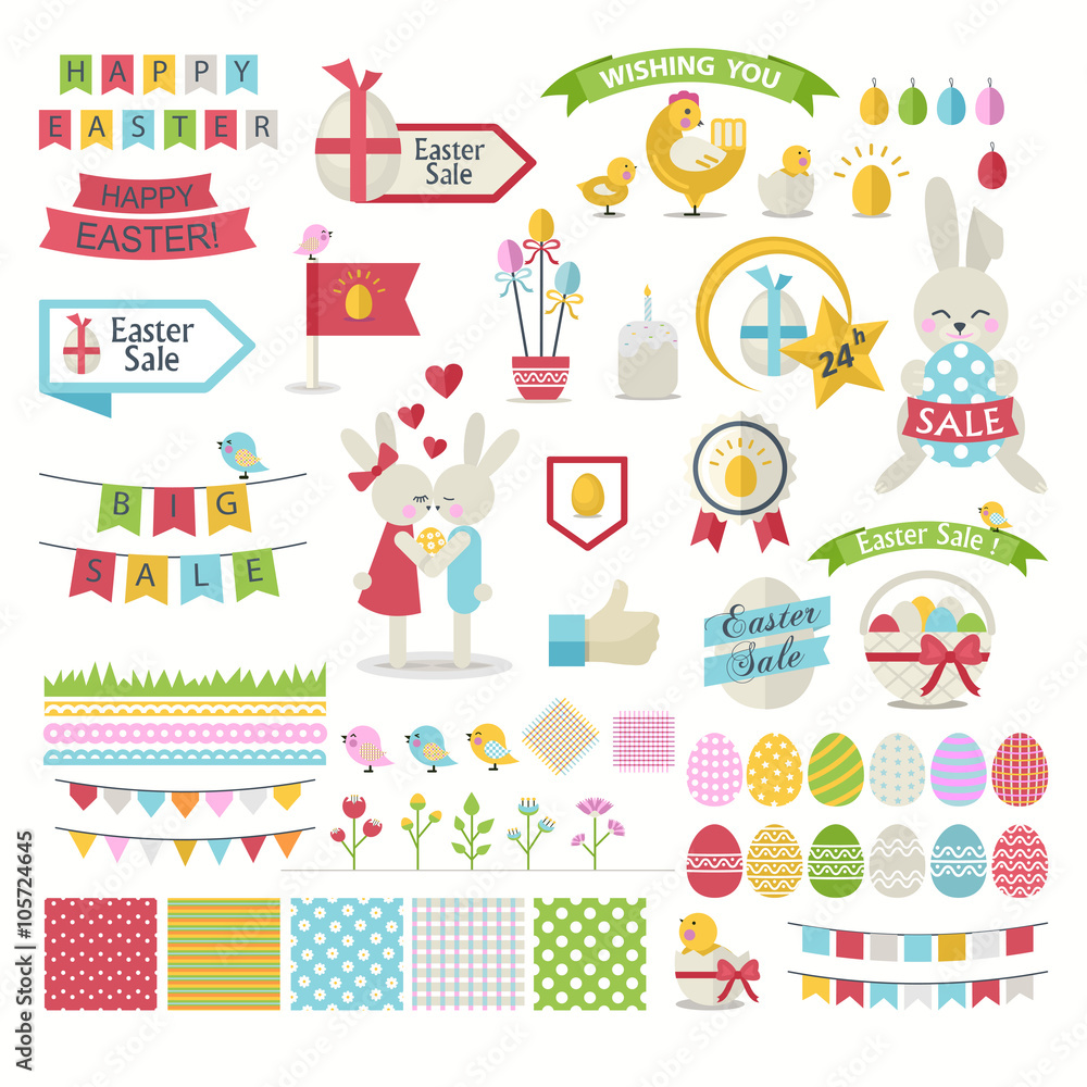 Happy Easter vector Set.Vector collection for easter design. Happy Easter isolated.Easter design elements.Cute Bunnies, chicken, chick,ribbon and other graphic holiday elements in stylish colors. Happy Easter vector Set.Vector collection for easter design. Happy Easter isolated.Easter design elements.Cute Bunnies, chicken, chick,ribbon and other graphic holiday elements in stylish colors.