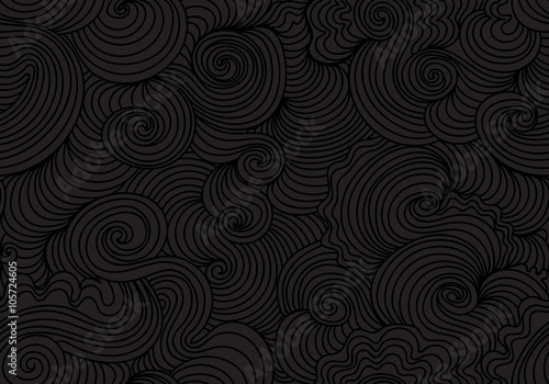 Endless ornamental vector seamless texture with waving curling lines