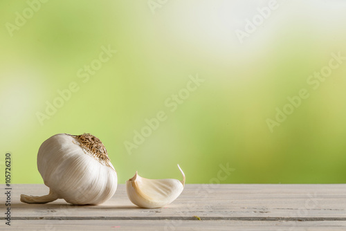 Garlic on a kitchen table