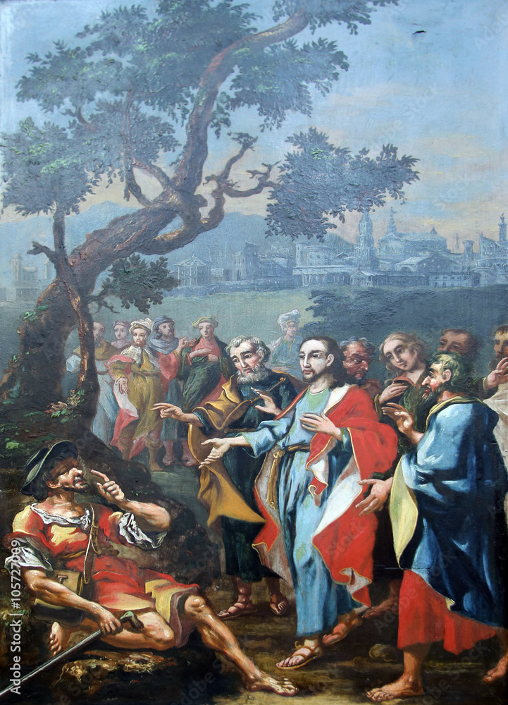 Miracles attributed to Jesus, Healing the blind, Church of the Immaculate Conception of the Virgin Mary in Lepoglava, Croatia Miracles attributed to Jesus, Healing the blind, Church of the Immaculate Conception of the Virgin Mary in Lepoglava, Croatia