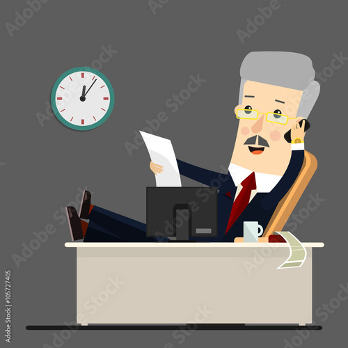 Businessman working at office, vector illustration, flat style.  Business concept cartoon illustration