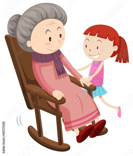Grandmother on the rocking chair and girl