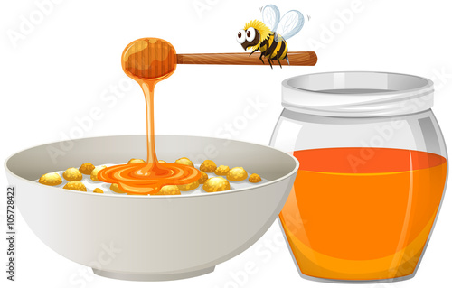 Cereal with honey in bowl