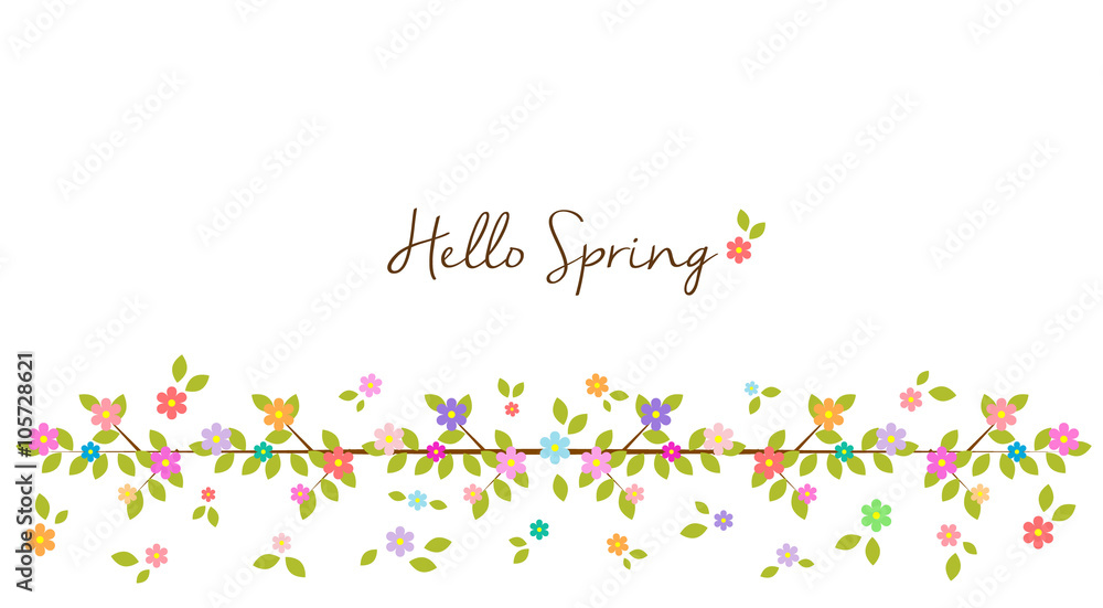 Hello Spring - Rainbow floral border and background