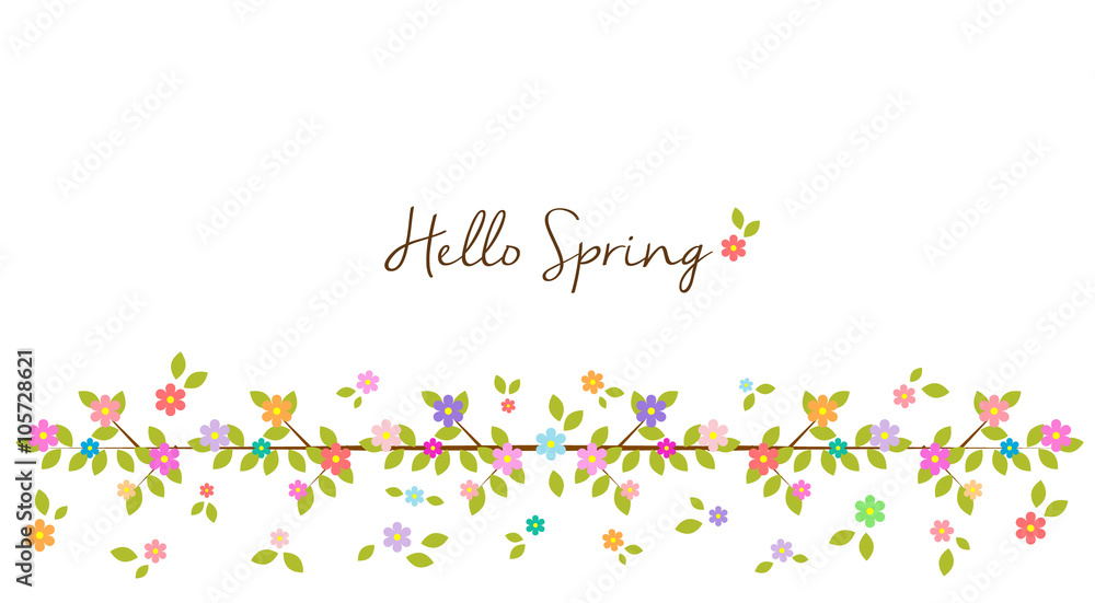 Hello Spring - Rainbow floral border and background Hello Spring - Rainbow floral border and background