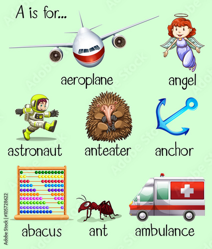 Poster of many words begins with letter A