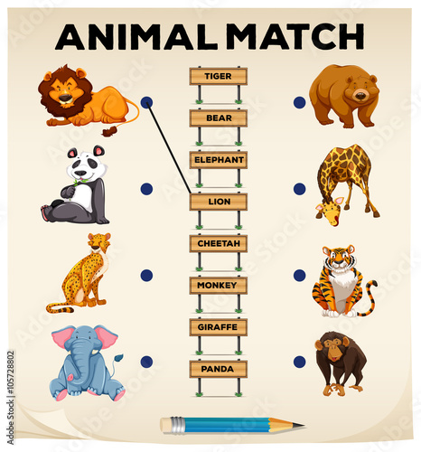 Animal matching with pictures and words