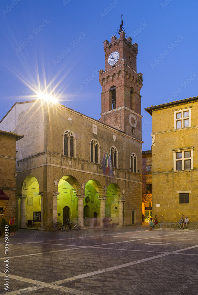 morning twilight on the square  in Tuscany city in Italy