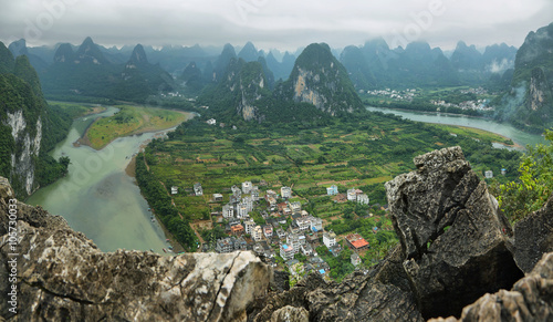 Karst mountains around Li river from Xiangong hill photo