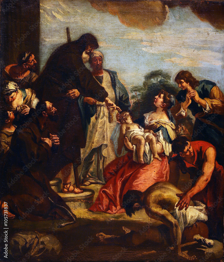 According to Sebastiano Ricci: St. Francis resurrects a child, Old Masters Collection, Croatian Academy of Sciences in Zagreb, Croatia