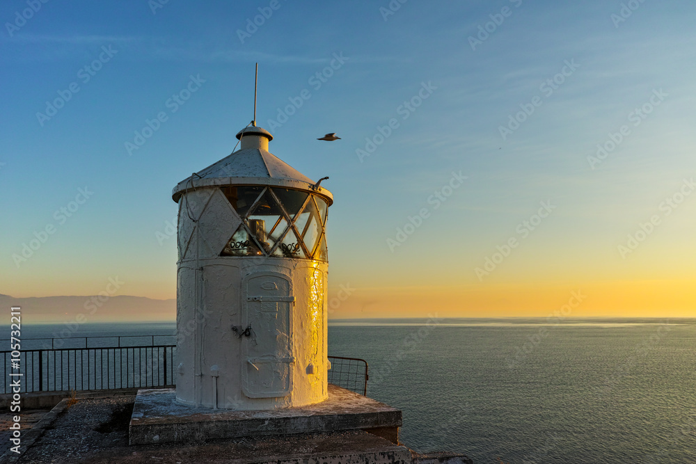 Sunset over Lighthouse in Kavala, East Macedonia and Thrace, Greece