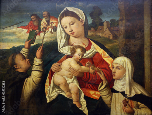 Filippo da Verona: Madonna and Child with St.. Dominic and Saint Catherine of Sienna, Old Masters Collection, Croatian Academy of Sciences in Zagreb, Croatia