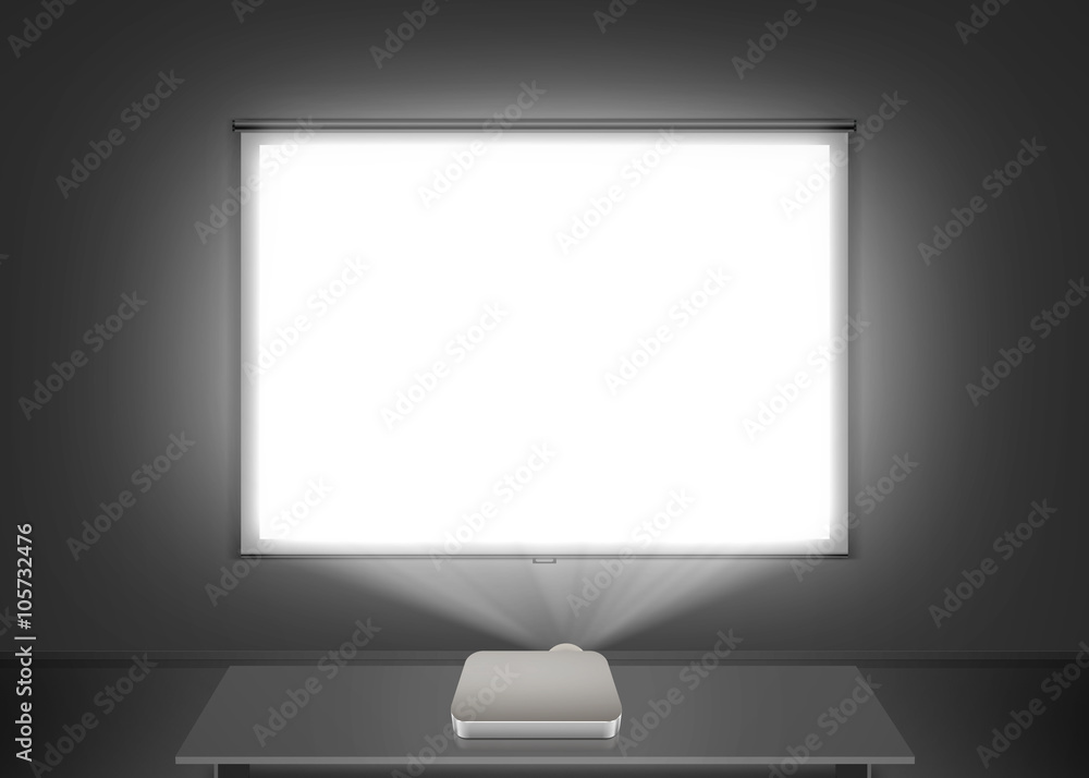 Blank projector screen mockup on the wall. Projection light. Stock  Illustration | Adobe Stock