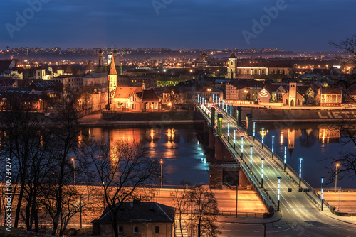 Kaunas, Lithuania: aerial view of Old Town in the sunset