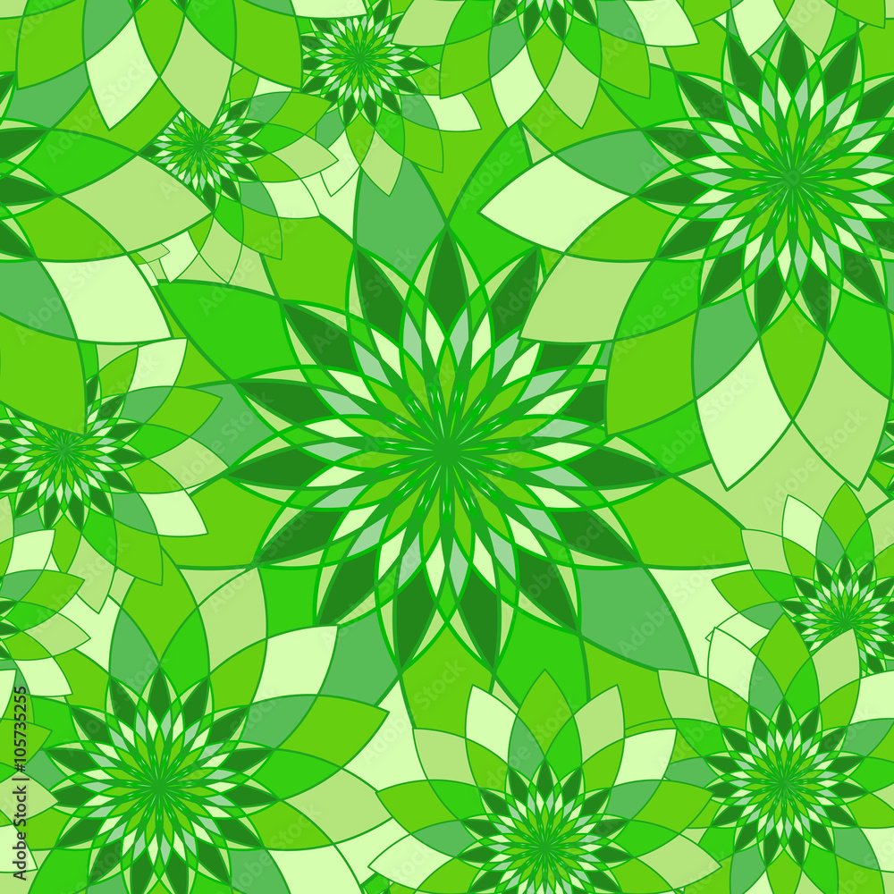 Fototapeta premium Seamless pattern with bright green floral guilloche. Seamless guilloche pattern. Seamless floral pattern. Green seamless background. Guilloche design line art pattern