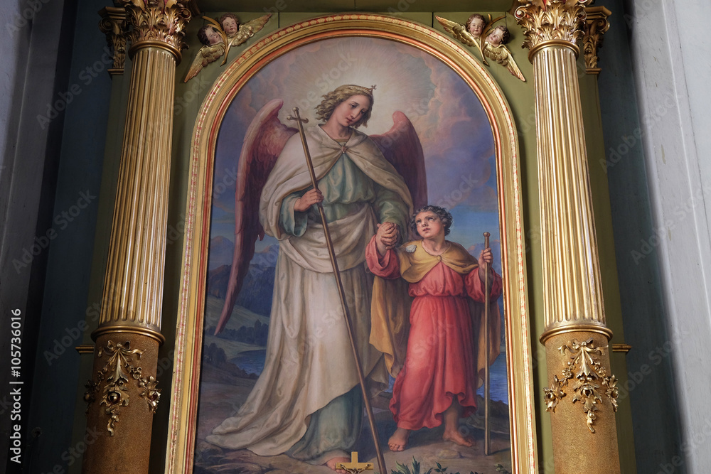 Guardian angel, altarpiece in the Basilica of the Sacred Heart of Jesus in Zagreb, Croatia