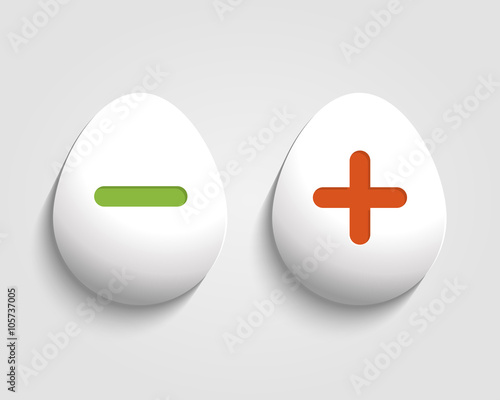 Realistic egg buttons Vector add, cancel, or the plus and minus signs on egg buttons in form egg icons isolated on white background