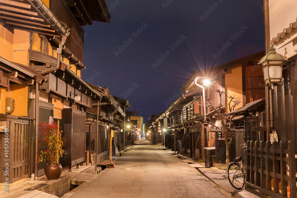 Takayama town in night at gifu japan.