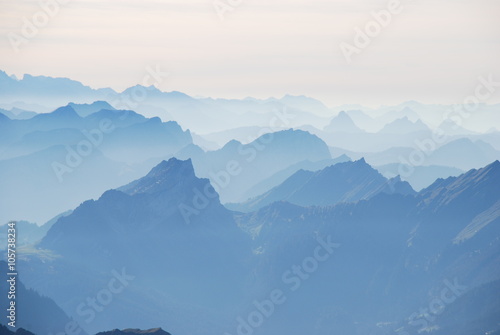 Mountain view in the mist Swiss alps