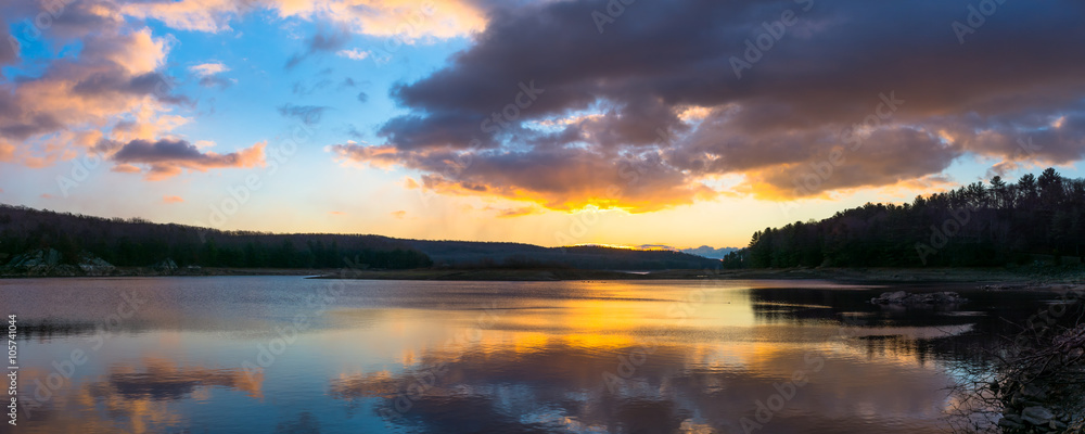 Saugatuck Reservoir in Redding Connecticut during a brilliant sunrise