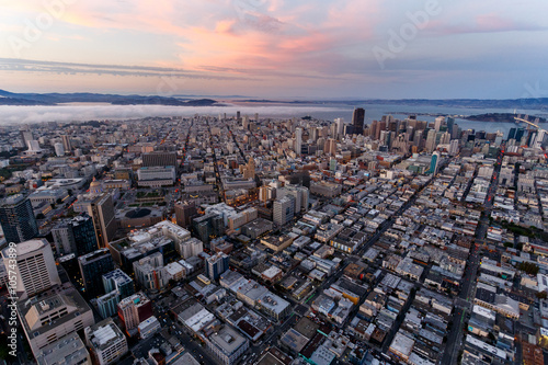 Aerial of San Francisco at sunset