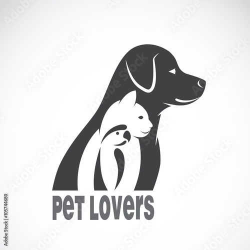 Vector image of an dog cat and bird on white background. Animal