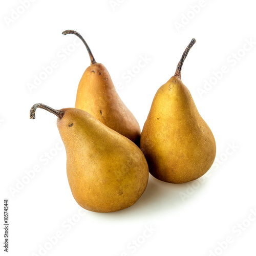 Pears with long stems on white