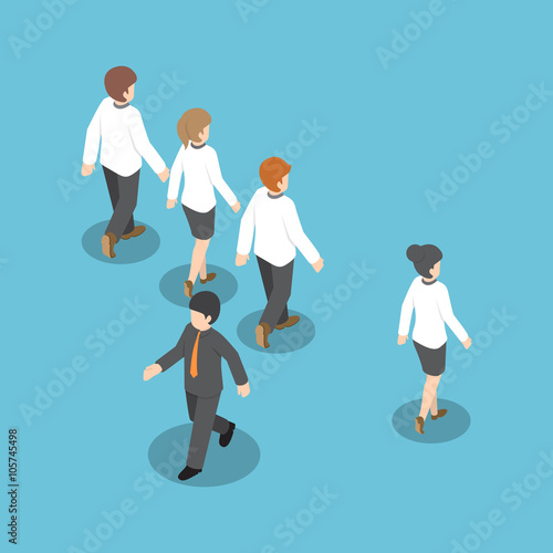 Isometric businessman walking to different way from other people