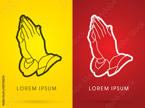 Outline Prayer hand designed using black and white line