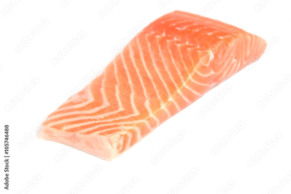 fresh salmon steak over white background