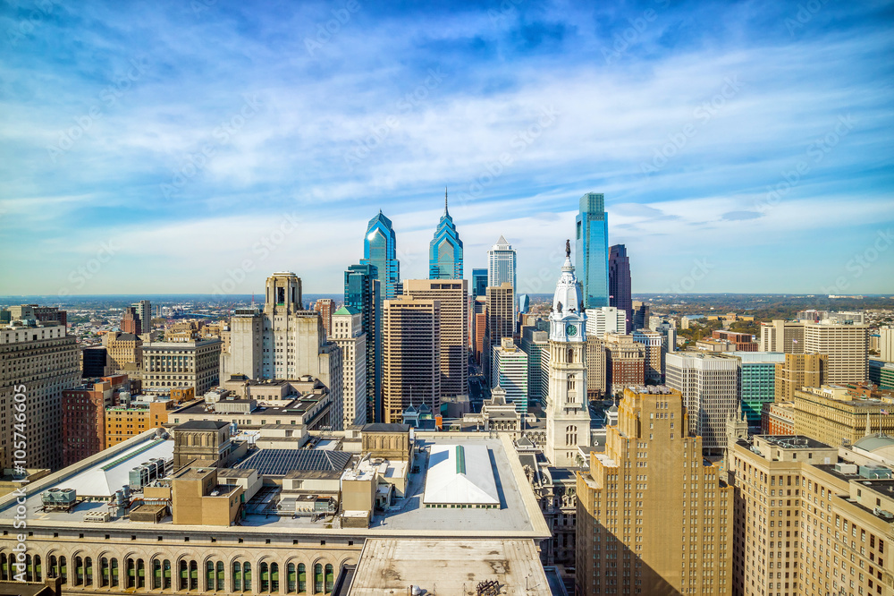 Obraz premium Top view of downtown skyline Philadelphia