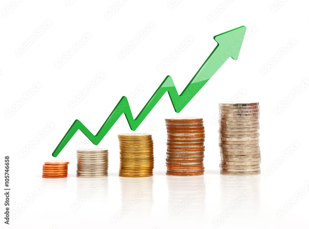Coins graph, Money graph on a white background Coins graph, Money graph on a white background