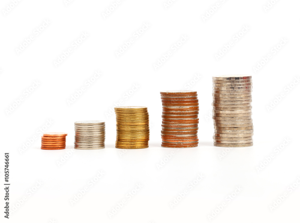 Coins graph, Money graph on a white background Coins graph, Money graph on a white background