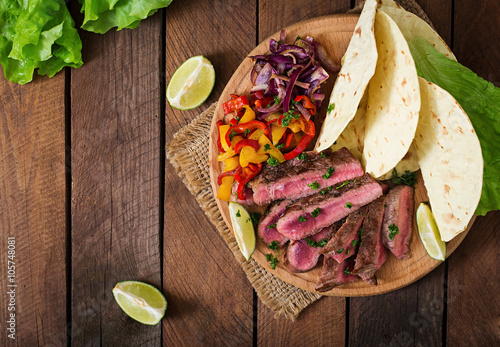 Принти на полотні Mexican fajitas for beef steak and grilled vegetables. Top view