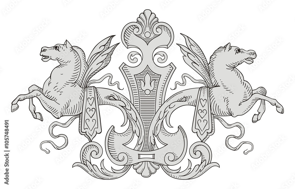 Obraz premium Vintage Frame Ornament with Pegasus vector