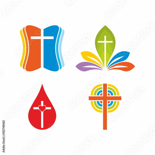 Logo church. Christian symbols. Multi-colored solutions.