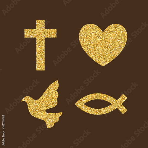 Christian logos, symbols. Brilliant color of gold.