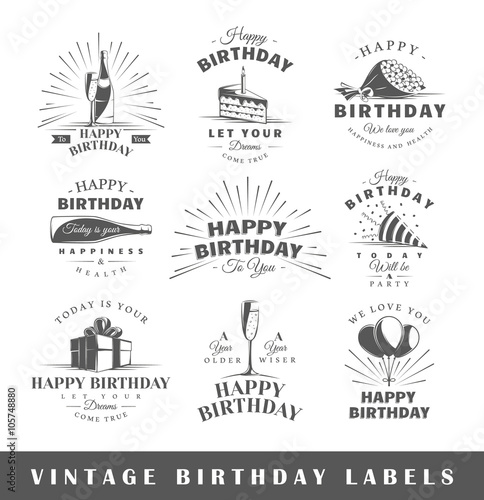 Set of vintage birthday labels