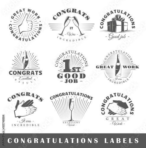 Set of vintage congratulations labels