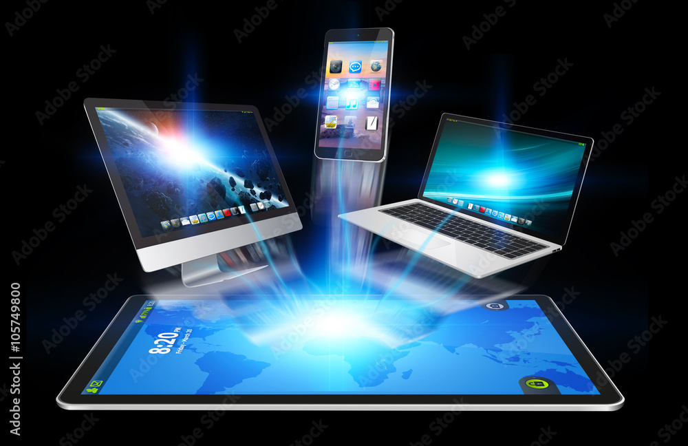 Devices and icons applications connecting to each other Devices and icons applications connecting to each other
