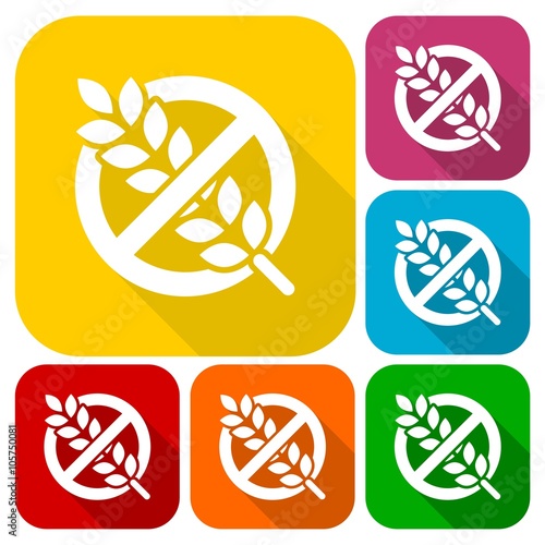 Gluten free Sign icons set with long shadow