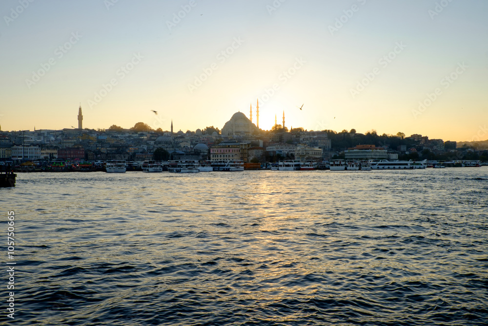 New Mosque view from the Bosphorus at sunset