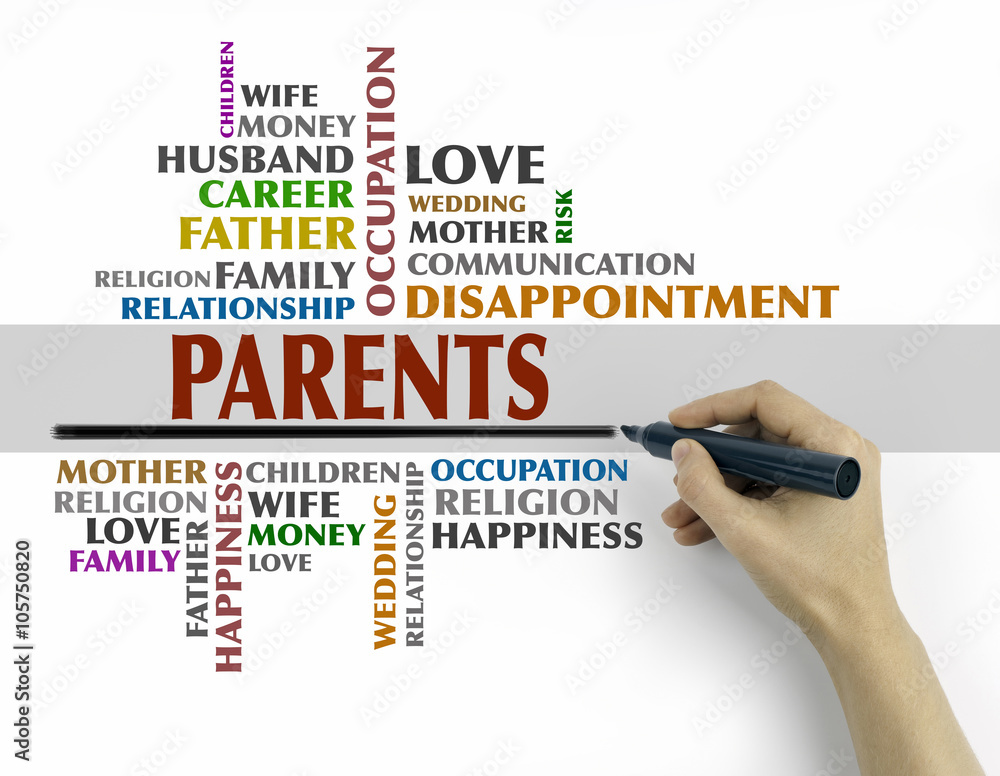Hand with marker writing - Parents word cloud, Relations concept Hand with marker writing - Parents word cloud, Relations concept