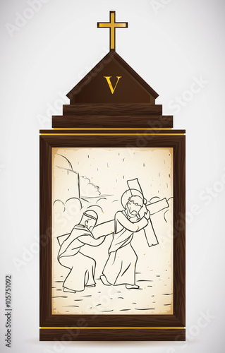Konstfotografi Simon of Cyrene Helps Jesus Carry the Cross, Vector Illustration